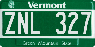 VT license plate ZNL327