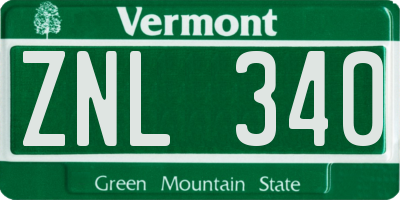 VT license plate ZNL340
