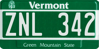 VT license plate ZNL342