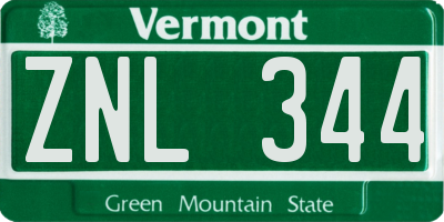 VT license plate ZNL344