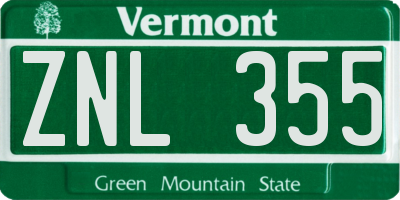 VT license plate ZNL355