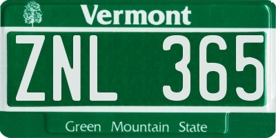 VT license plate ZNL365