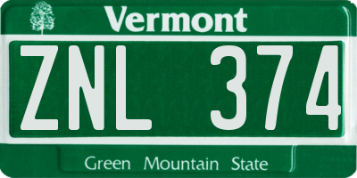 VT license plate ZNL374