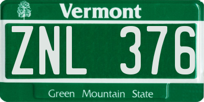 VT license plate ZNL376