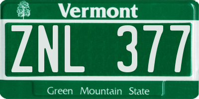 VT license plate ZNL377