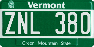 VT license plate ZNL380