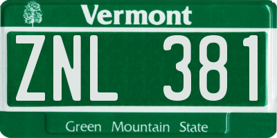 VT license plate ZNL381