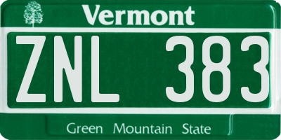 VT license plate ZNL383