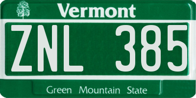 VT license plate ZNL385