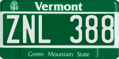 VT license plate ZNL388
