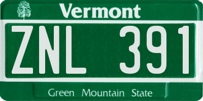 VT license plate ZNL391