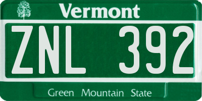 VT license plate ZNL392