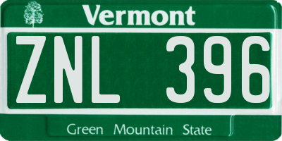 VT license plate ZNL396