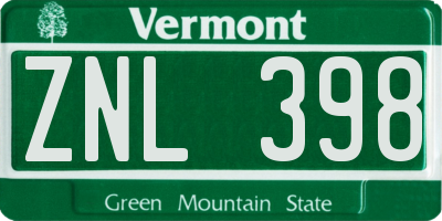 VT license plate ZNL398