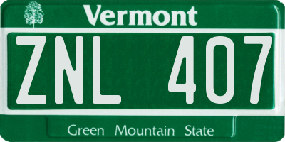 VT license plate ZNL407