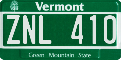 VT license plate ZNL410