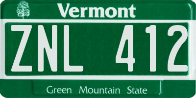 VT license plate ZNL412