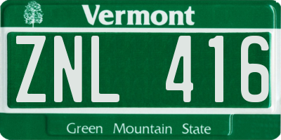 VT license plate ZNL416