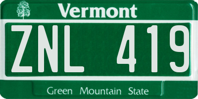 VT license plate ZNL419