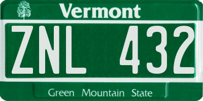 VT license plate ZNL432