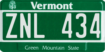VT license plate ZNL434