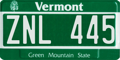VT license plate ZNL445