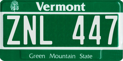 VT license plate ZNL447