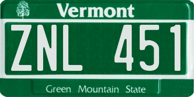VT license plate ZNL451