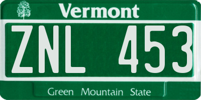 VT license plate ZNL453