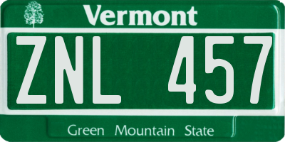 VT license plate ZNL457