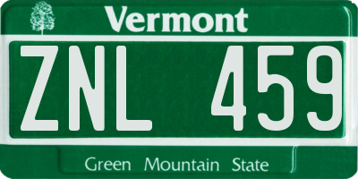 VT license plate ZNL459