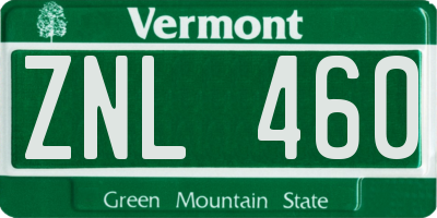 VT license plate ZNL460
