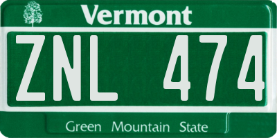 VT license plate ZNL474