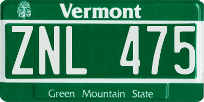 VT license plate ZNL475