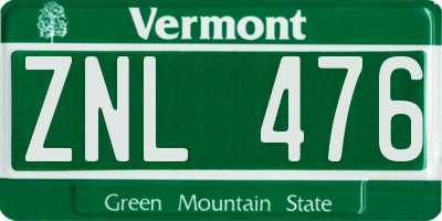 VT license plate ZNL476