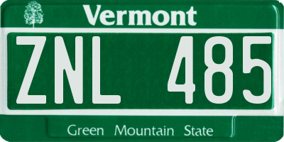 VT license plate ZNL485