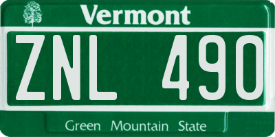 VT license plate ZNL490