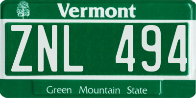VT license plate ZNL494