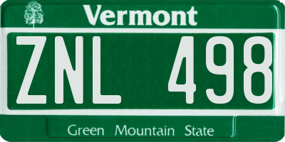 VT license plate ZNL498