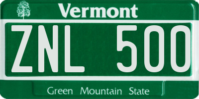 VT license plate ZNL500