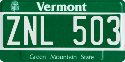 VT license plate ZNL503
