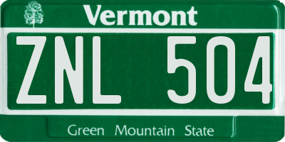 VT license plate ZNL504