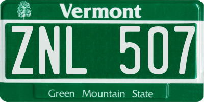 VT license plate ZNL507