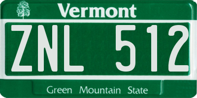 VT license plate ZNL512