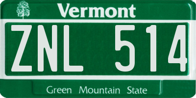 VT license plate ZNL514