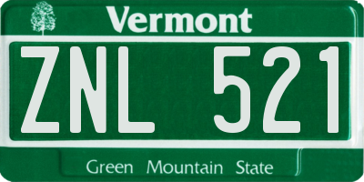 VT license plate ZNL521