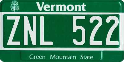 VT license plate ZNL522