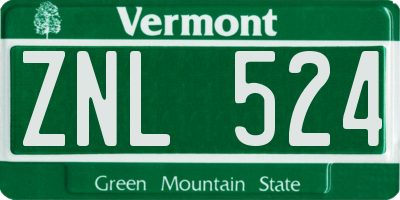 VT license plate ZNL524