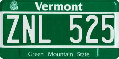 VT license plate ZNL525