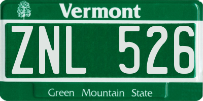 VT license plate ZNL526
